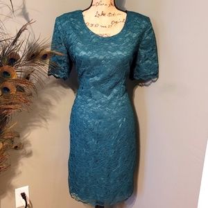 Vintage My Michelle Olive Green Lace Pencil Dress